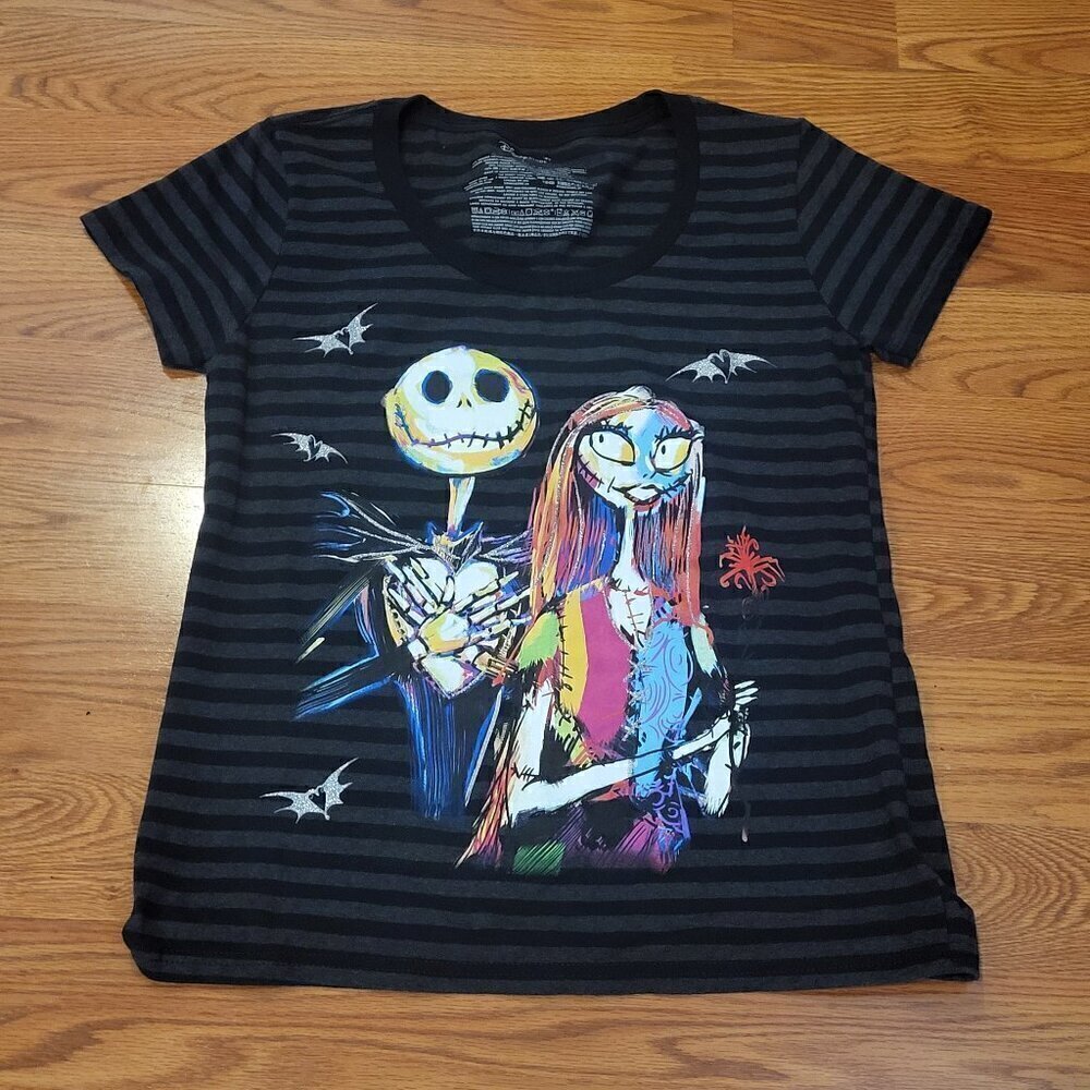 Disney Store Nightmare Before Christmas Jack & Sally Striped T-Shirt L Women's